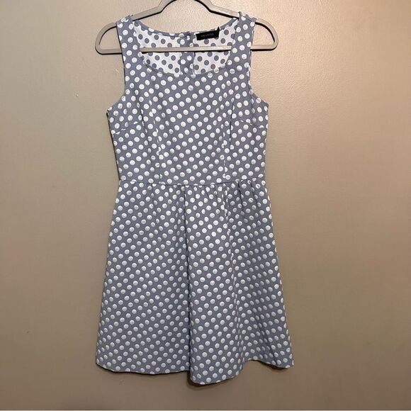 The Limited Retro Polka Dot Fit Flare Dress Size 6 Sleeveless Blue Pockets - Picture 2 of 8